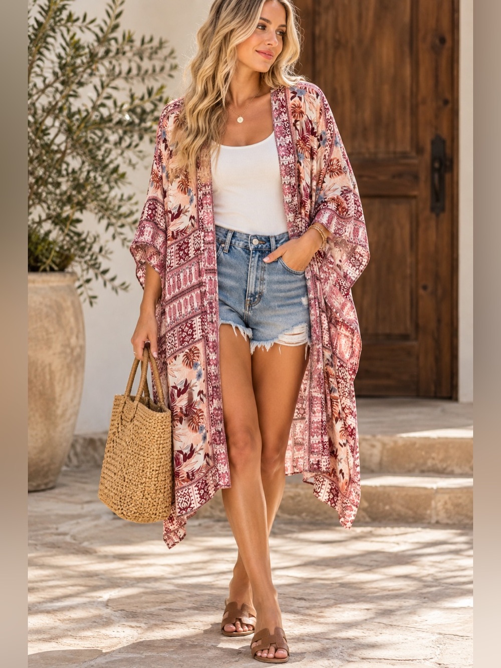 Knox Rose Boho Floral Patchwork Kimono Cardigan XL XXL